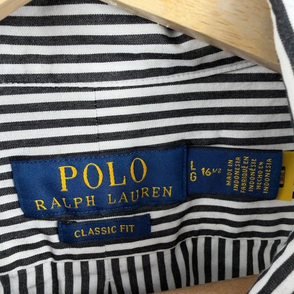POLO RALPH LAUREN Classic Fit Shirt White Black Stripe Size Large 16.5 - Picture 4 of 5